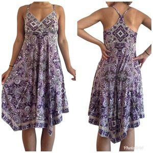 INC Babydoll Y2K Mini Dress M Asymmetrical Paisley Beaded Boho Fairy Festival